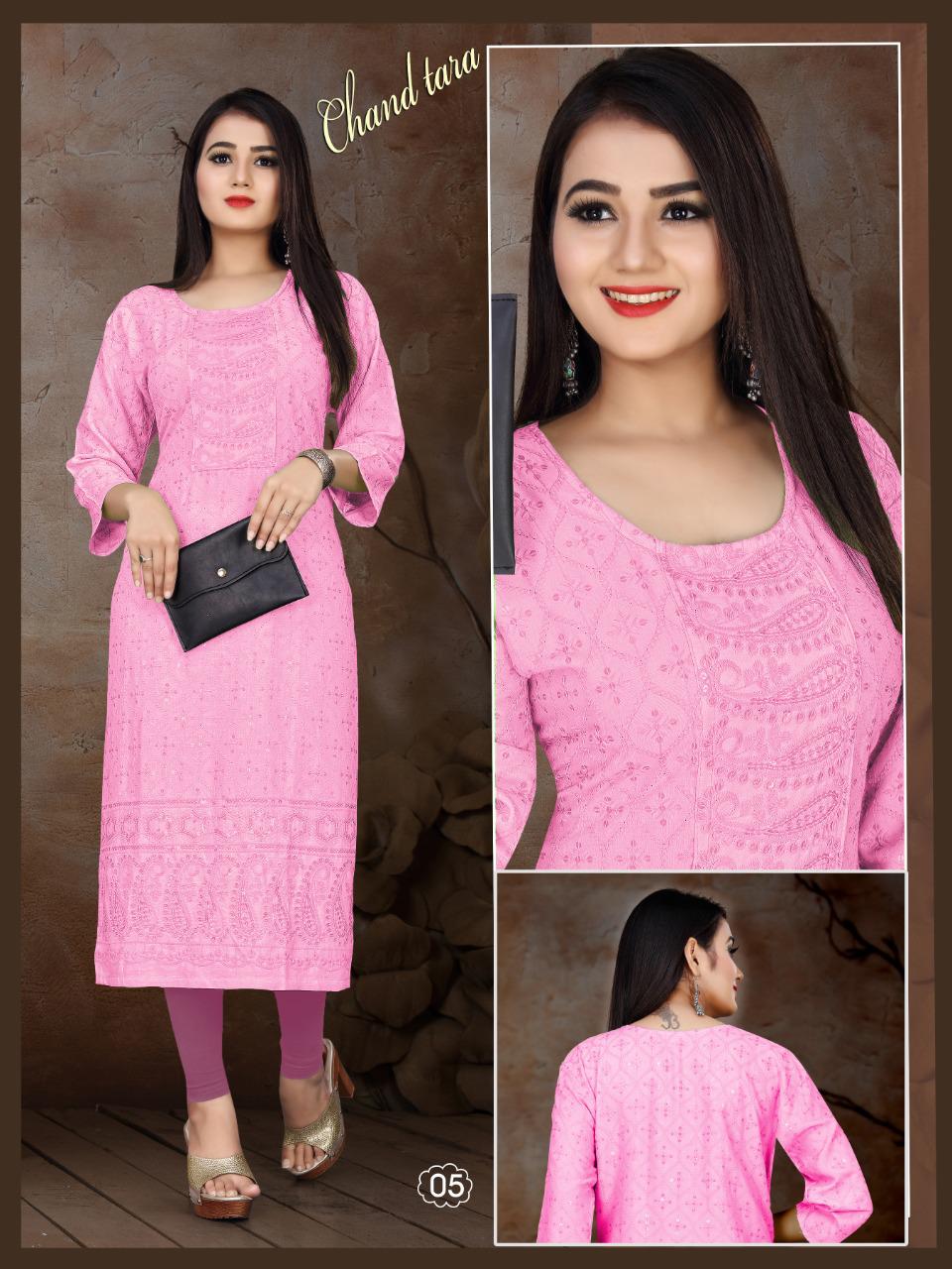 Aagya Chand Tara Regular Wear Rayon Designer Kurti Collection